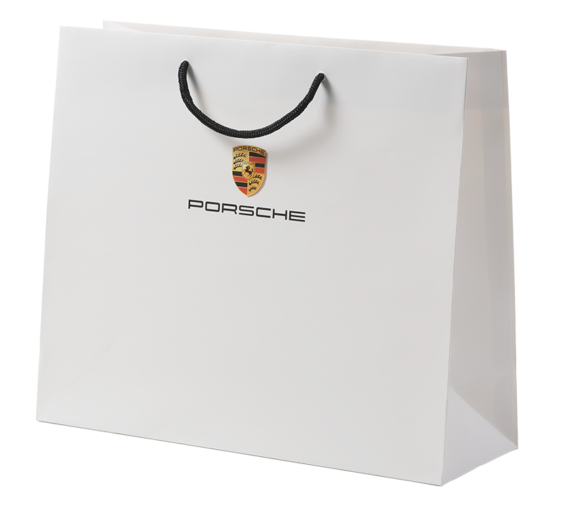 Exklusive Papiertragetasche mit Umschlag, Kartonboden und Textilkordel - Porsche