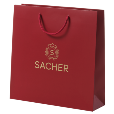 Luxury paper bag with turn on top, cardboard and textile cord